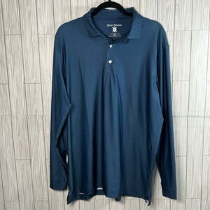 Hickey Freeman Men's Golf Long Sleeve Performance Polo Shirt Blue Size Large‎